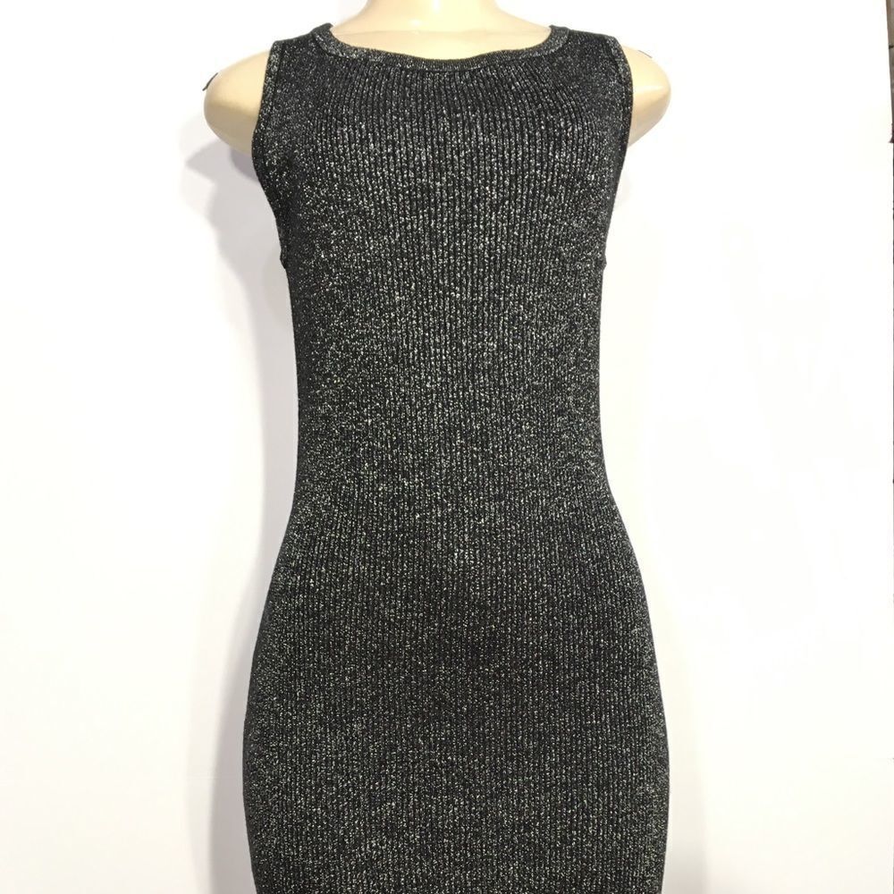 $159 ADRIENNE VITTADINI WOOL METALLIC SLEEVELESS STRETCH RIBBED KNIT DRESS NWT - Picture 2 of 11